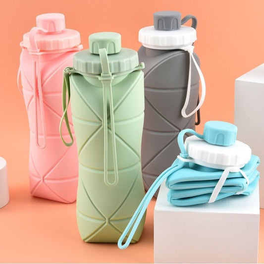 (Free Delivery) Foldable Silicone Water Bottle 600ML RANDOM COLOURS
