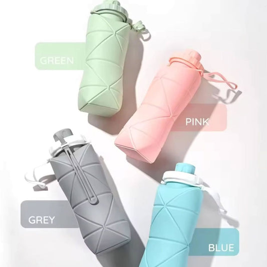 (Free Delivery) Foldable Silicone Water Bottle 600ML RANDOM COLOURS